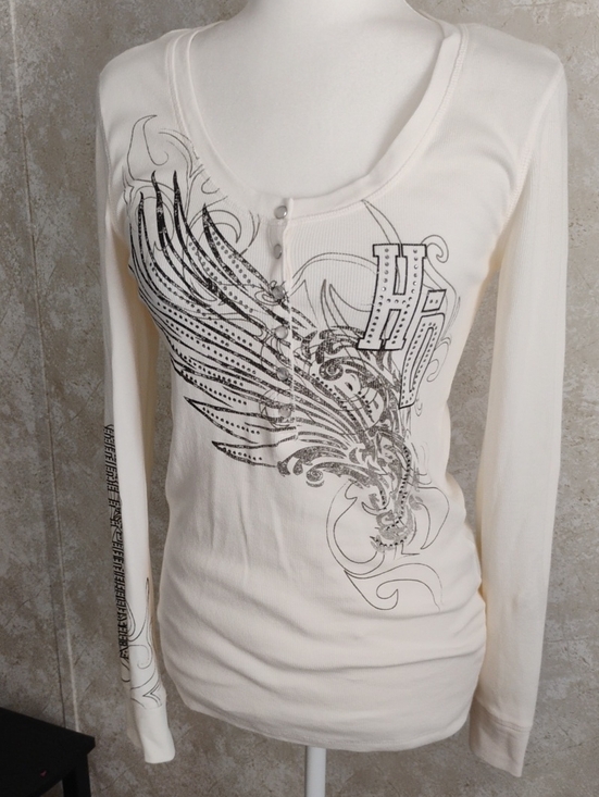 Harley-Davidson Tops - NWT Harley Davidson Long-Sleeve Cream Graphic Henley Top, Bikers/Size M